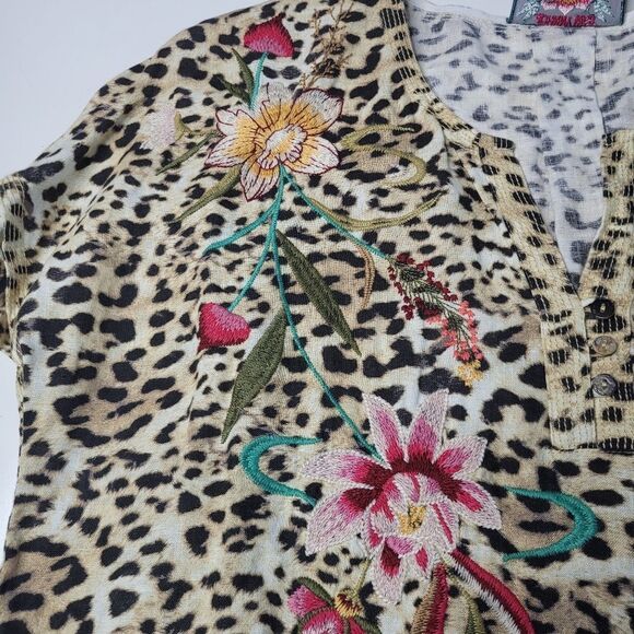 $295 JOHNNY WAS NEW LEOPARD EMBROIDERED FLORAL POPOVER DRESS COVER UP MEDIUM NWT - Picture 11 of 14
